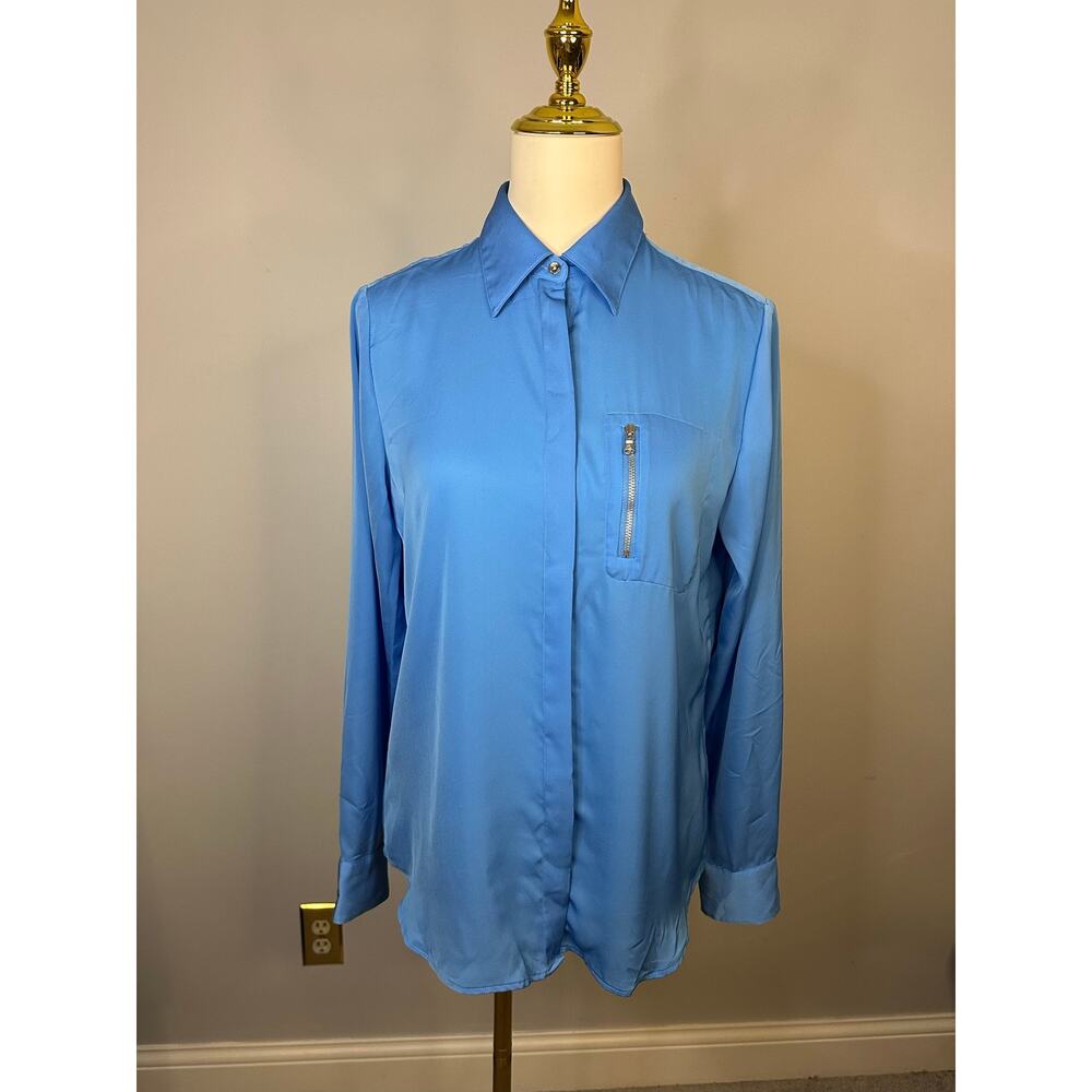 VTG Lauren Ralph Lauren Blue Button Up Long Sleeve Shirt Silver Button Sz M
